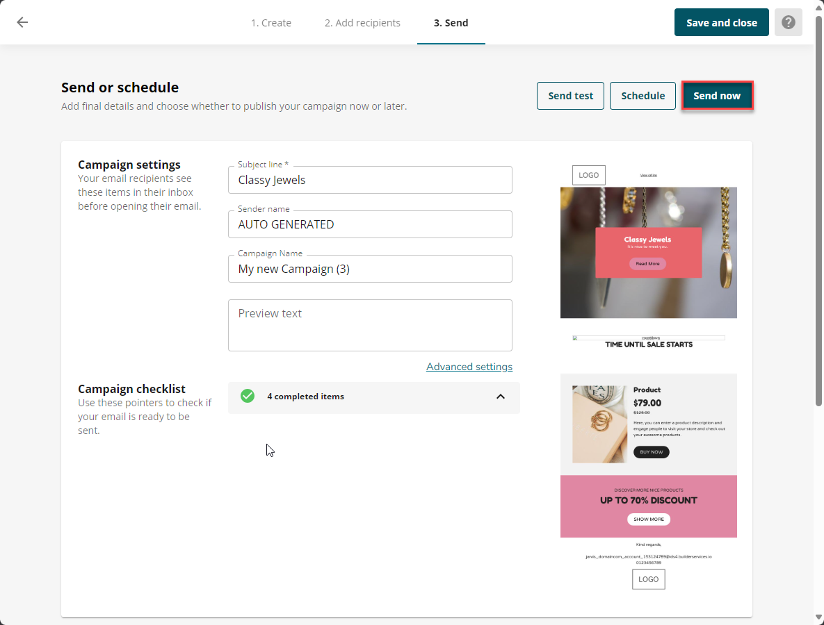 Create Email Campaign - Send Now