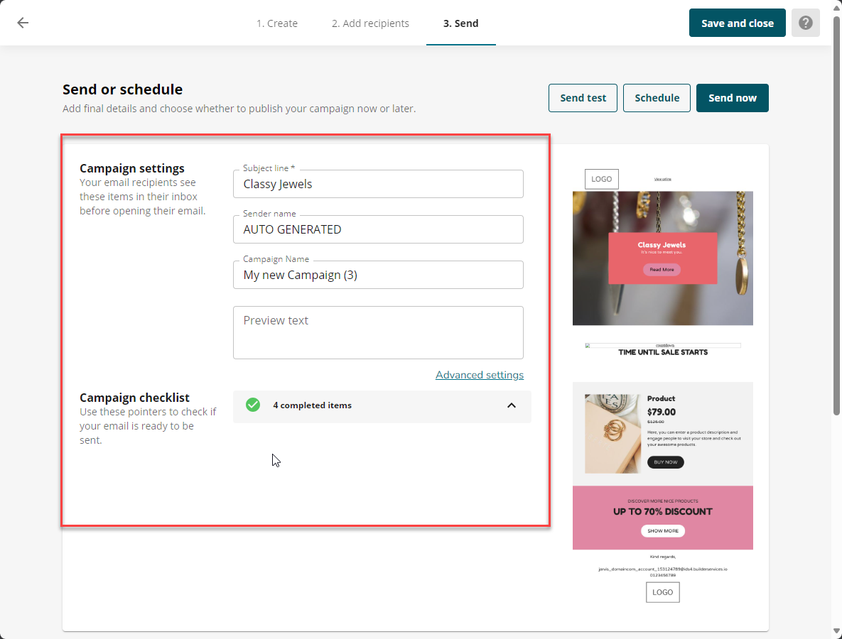 Create Email Campaign - Add Recipients Send