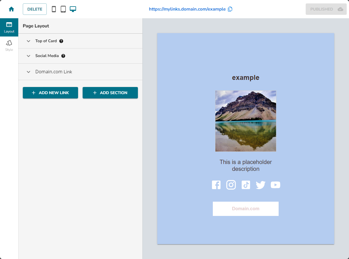 Marketing - MyLinks Start with blank template Editor