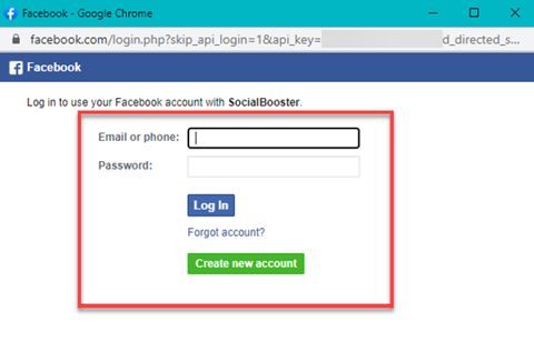 Marketing SocialBooster Login to Facebook