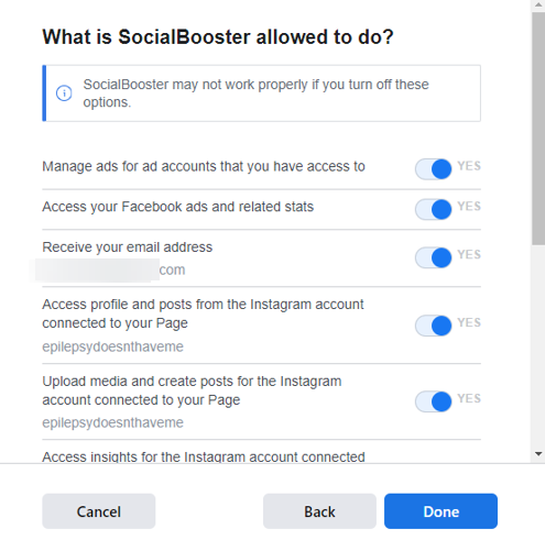 Marketing SocialBooster Persmission
