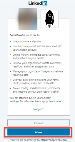 Marketing SocialBooster Connect LinkedIn - Allow