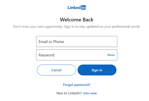 Marketing SocialBooster Connect LinkedIn - Login Page