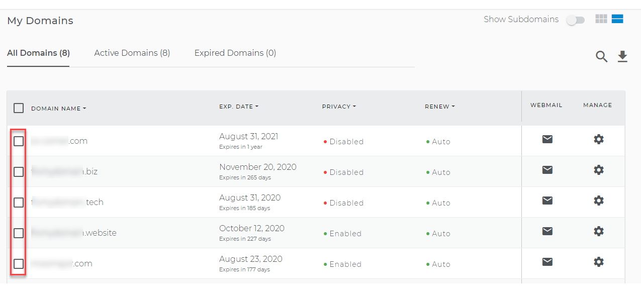 select the domains that you want to modify