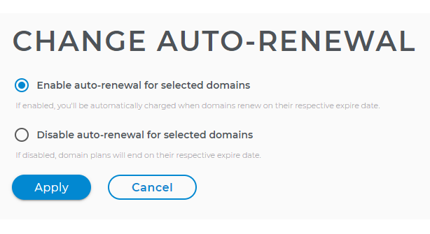 Disable auto-renewal for selected domains