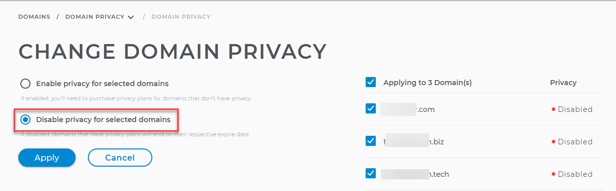 Change domain privacy