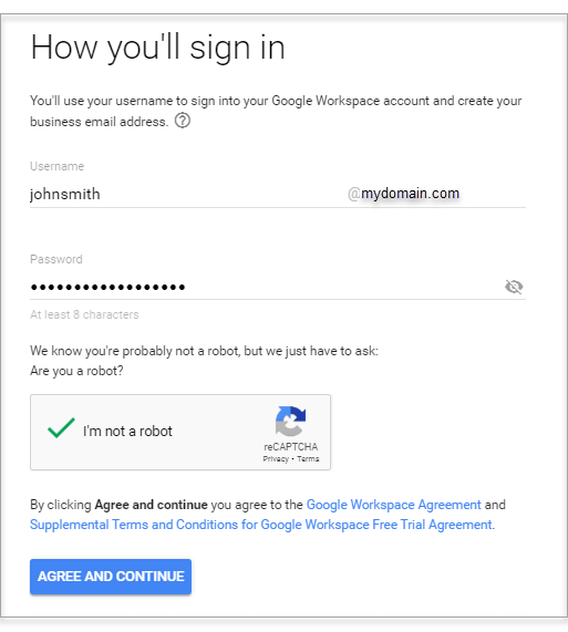 Create your G Suite account's username and password