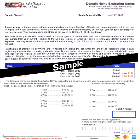 Sample letter for domain services