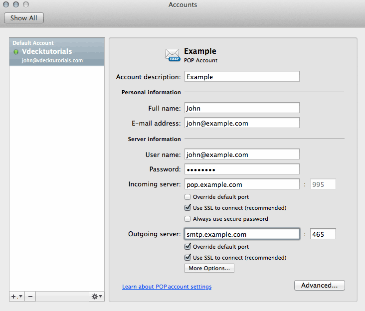 mac email account settings outlooks