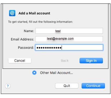 Add a mail account window