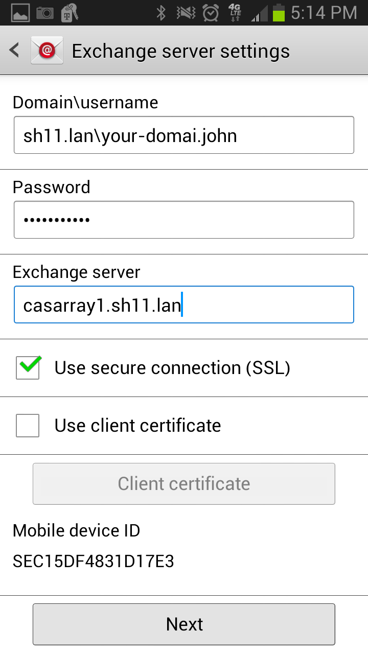 Exchange Setup Android Mobile Devices