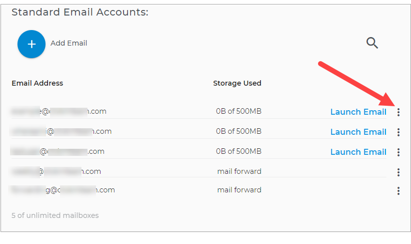Select the email you want to upgrade the mailbox storage and click on the three-dotted option