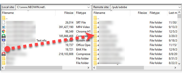 Upload file using FileZilla