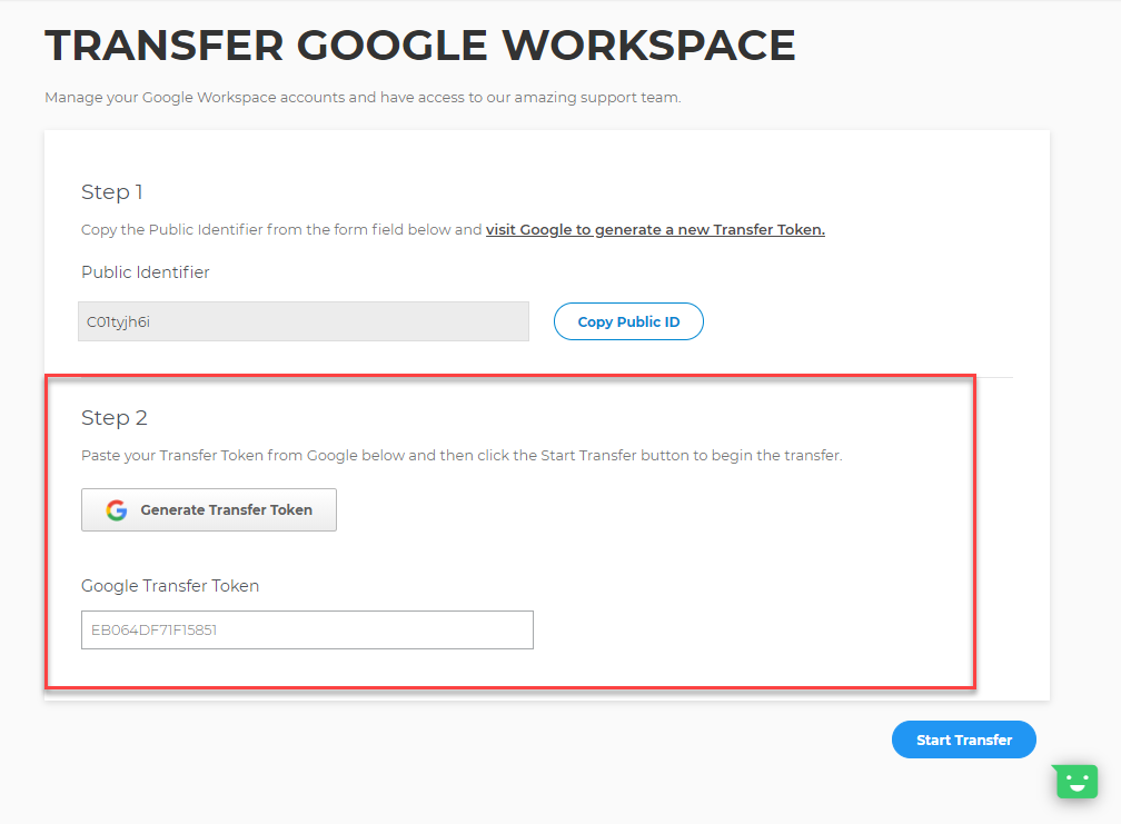 Click on Generate Transfer token