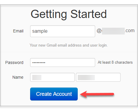 Create account button