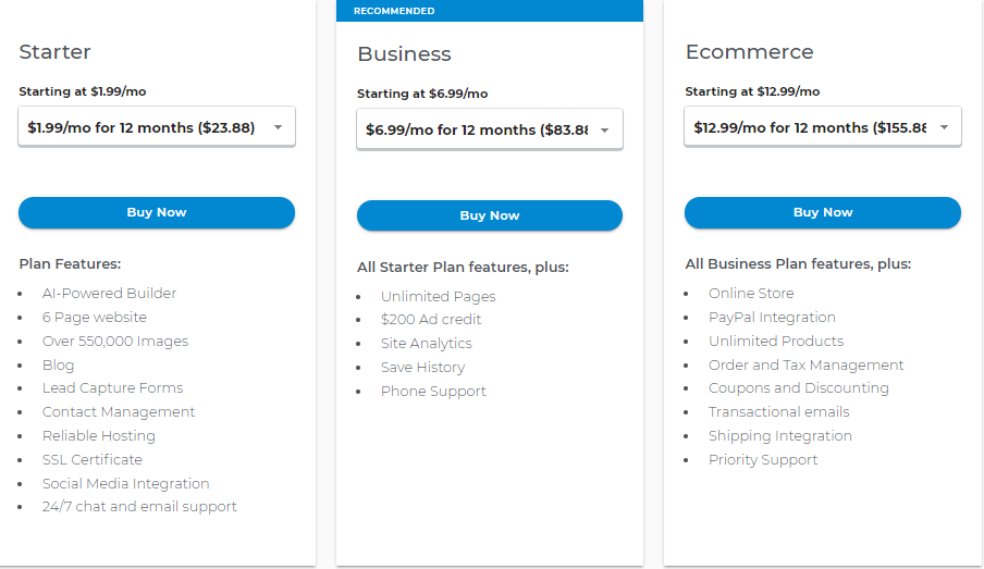 WebsiteBuilder Plans