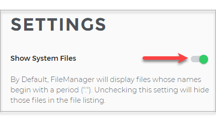 Settings, Show System Files