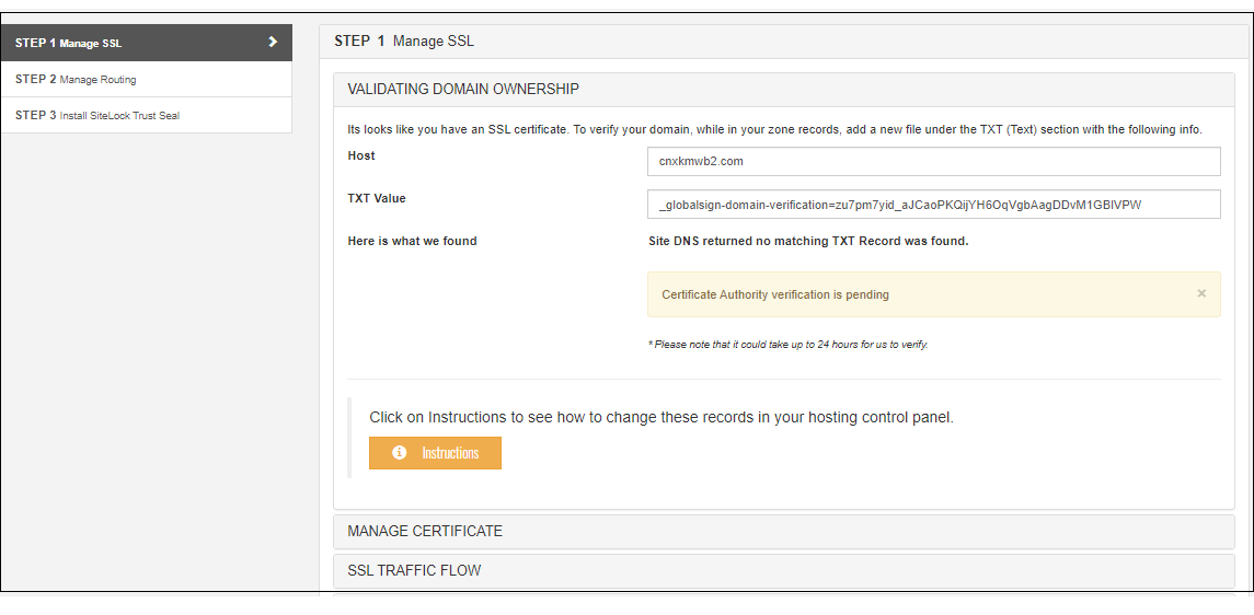 SiteLock Manage SSL Settings