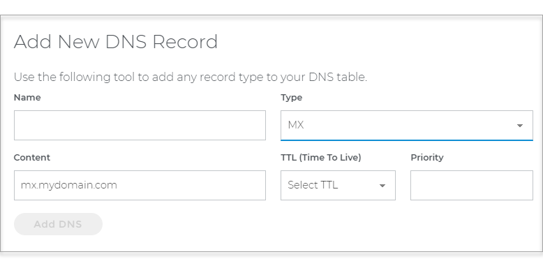 Add MX Record Window