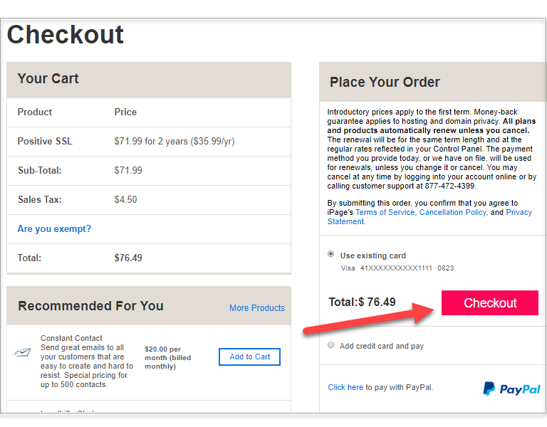 SSL Checkout page