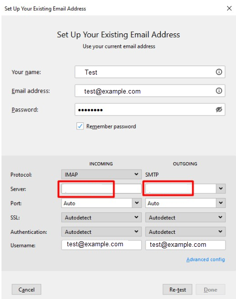 input email settings