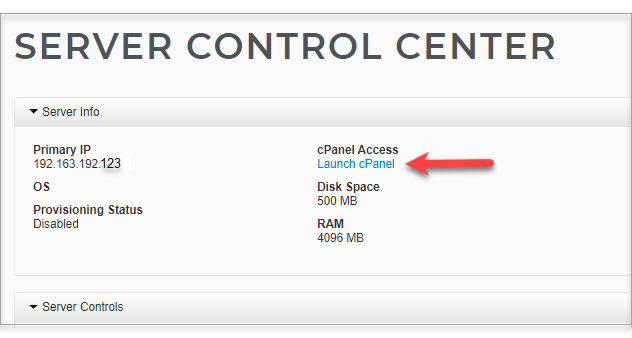 Launch cPanel link