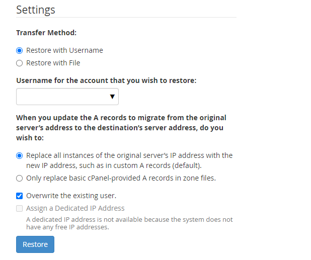 Restore settings
