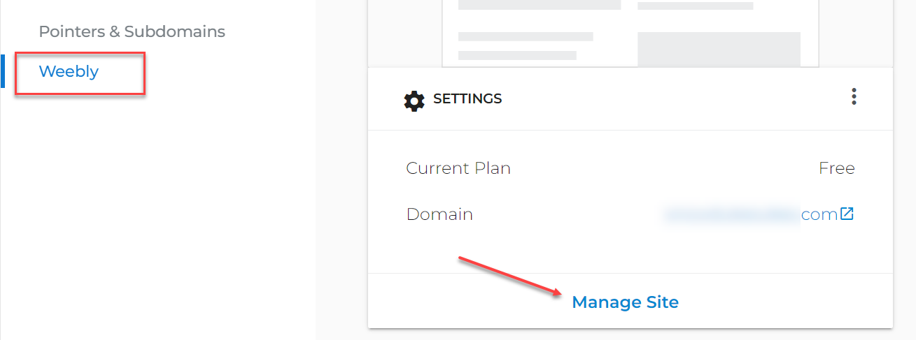 Manage Site link