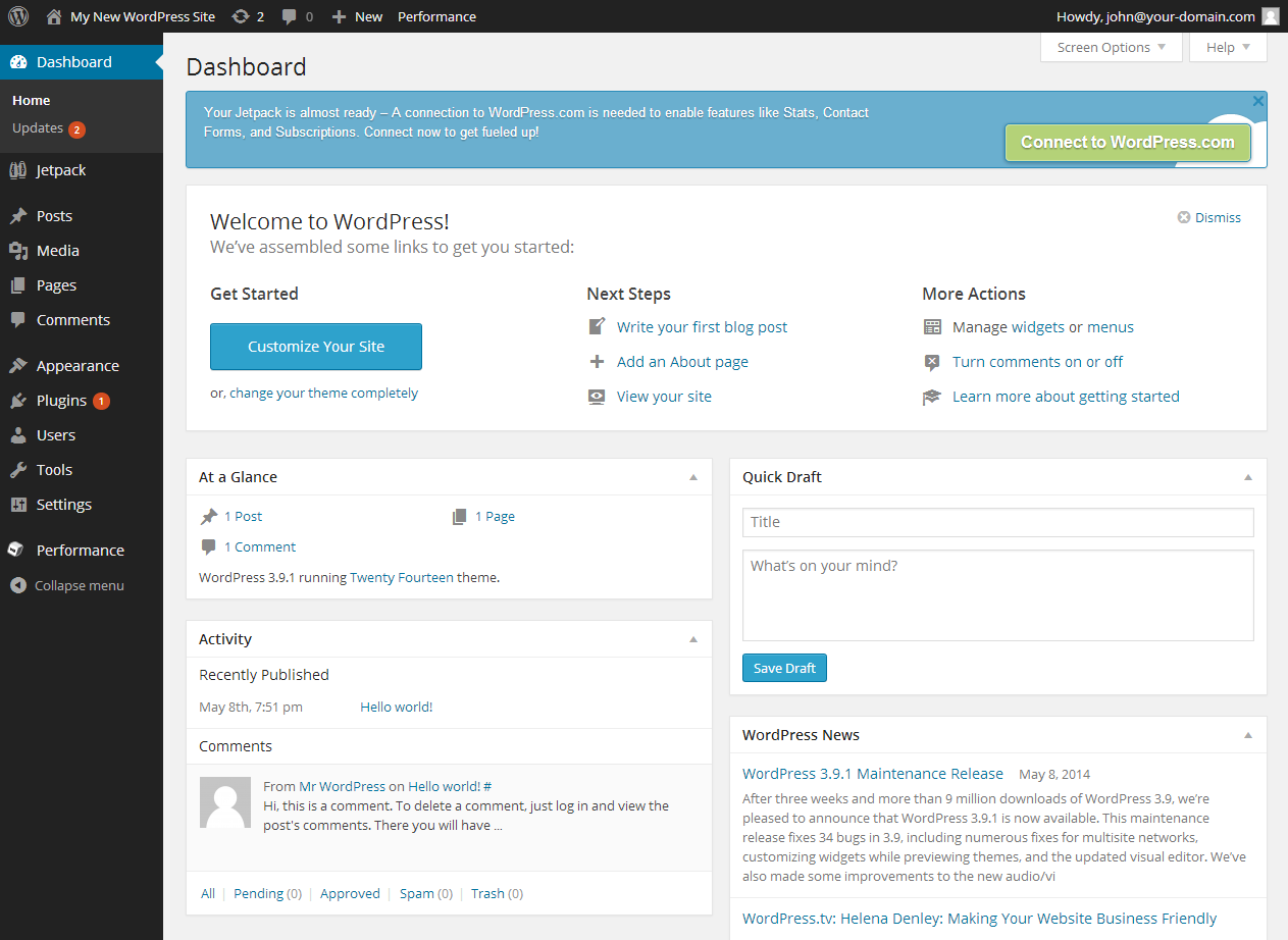 WordPress dashboard