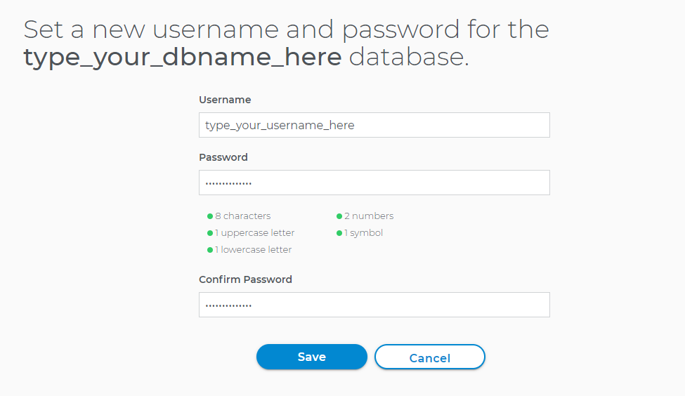 Database Username and Password