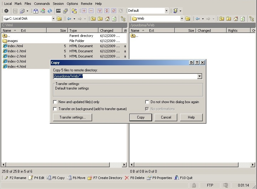 Click Copy to confirm the file transfer